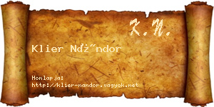 Klier Nándor névjegykártya